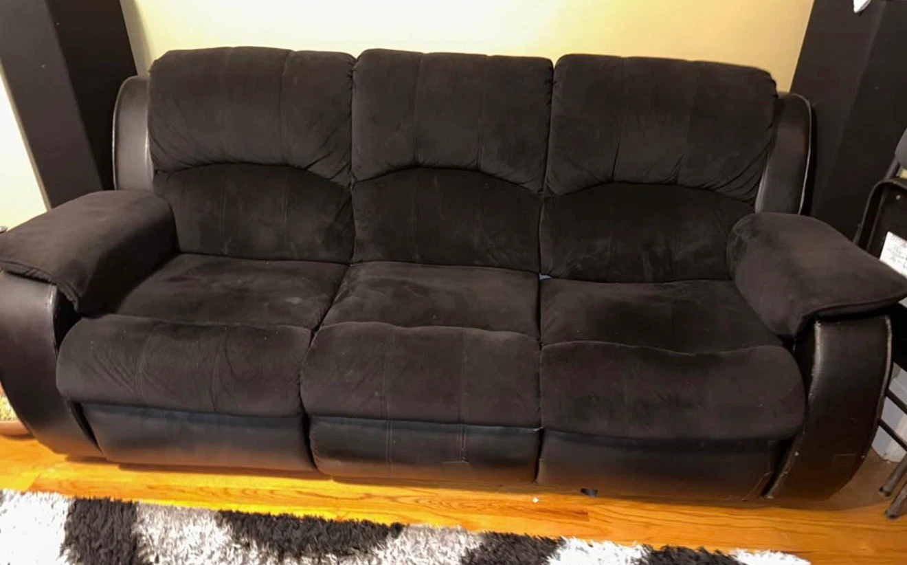Black Reclining Sofa with Center Console - photo 5