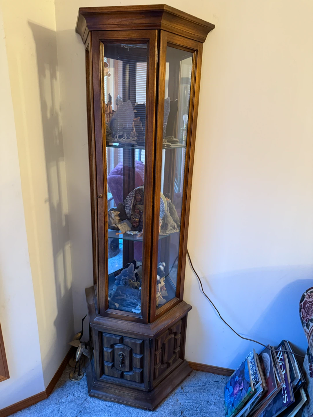 Wooden Corner Curio Cabinet with Light