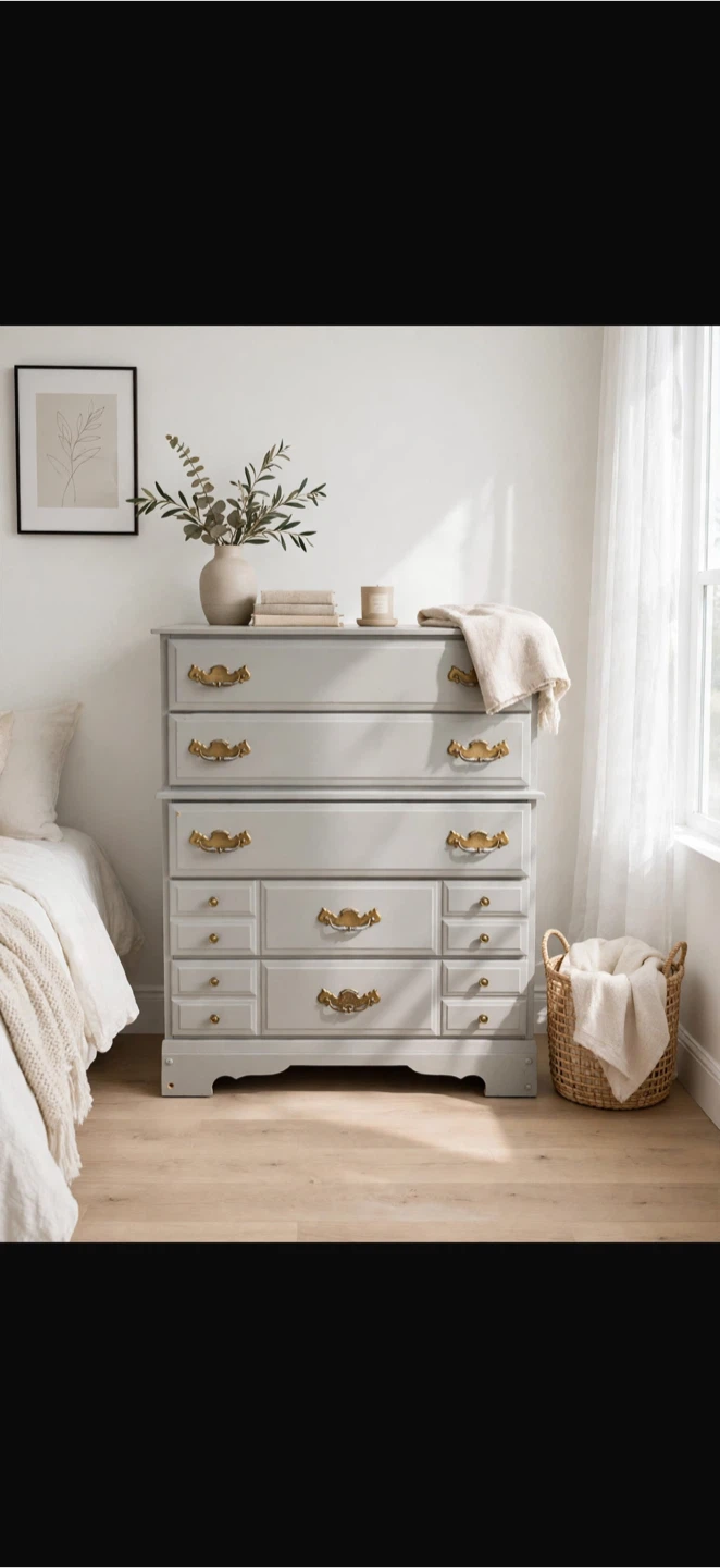 Grey Dresser with Gold Hardware