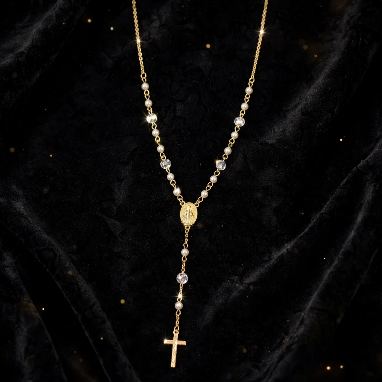 Lovisa Gold Plated Cubic Zirconia Rosary Necklace