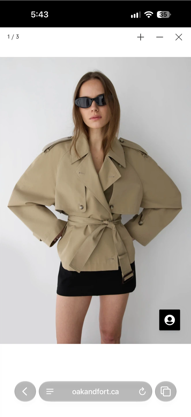 Oak & Fort SHORT BELTED TRENCH COAT Light Kelp / Extra Small