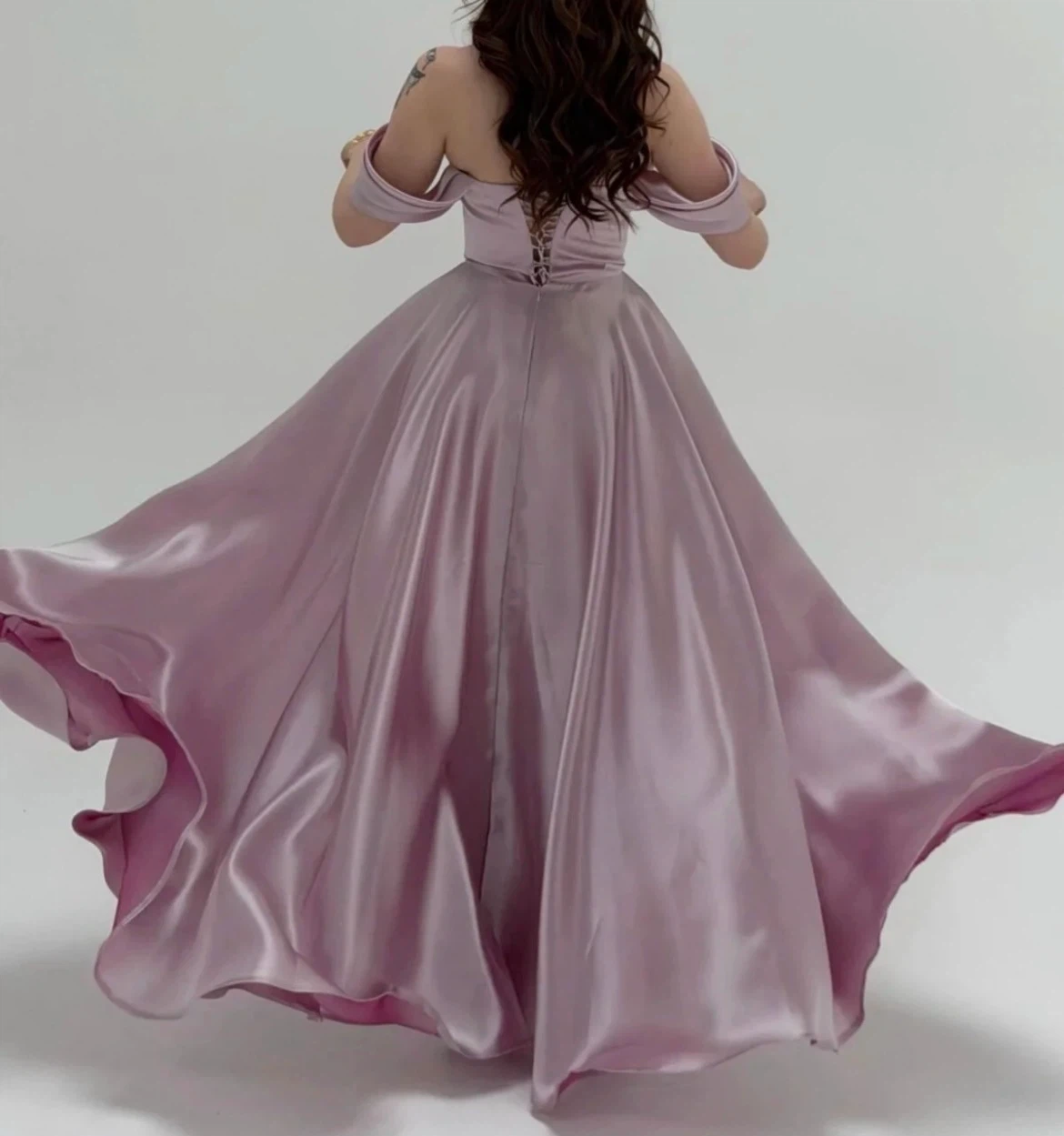 Dusty Pink/Mauve-Shoulder Satin Evening Gown - photo 3