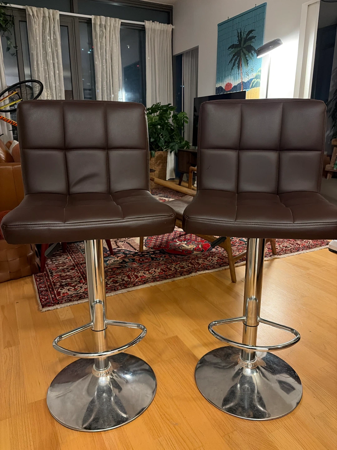 Set of 2 Brown Faux Leather Bar Stools