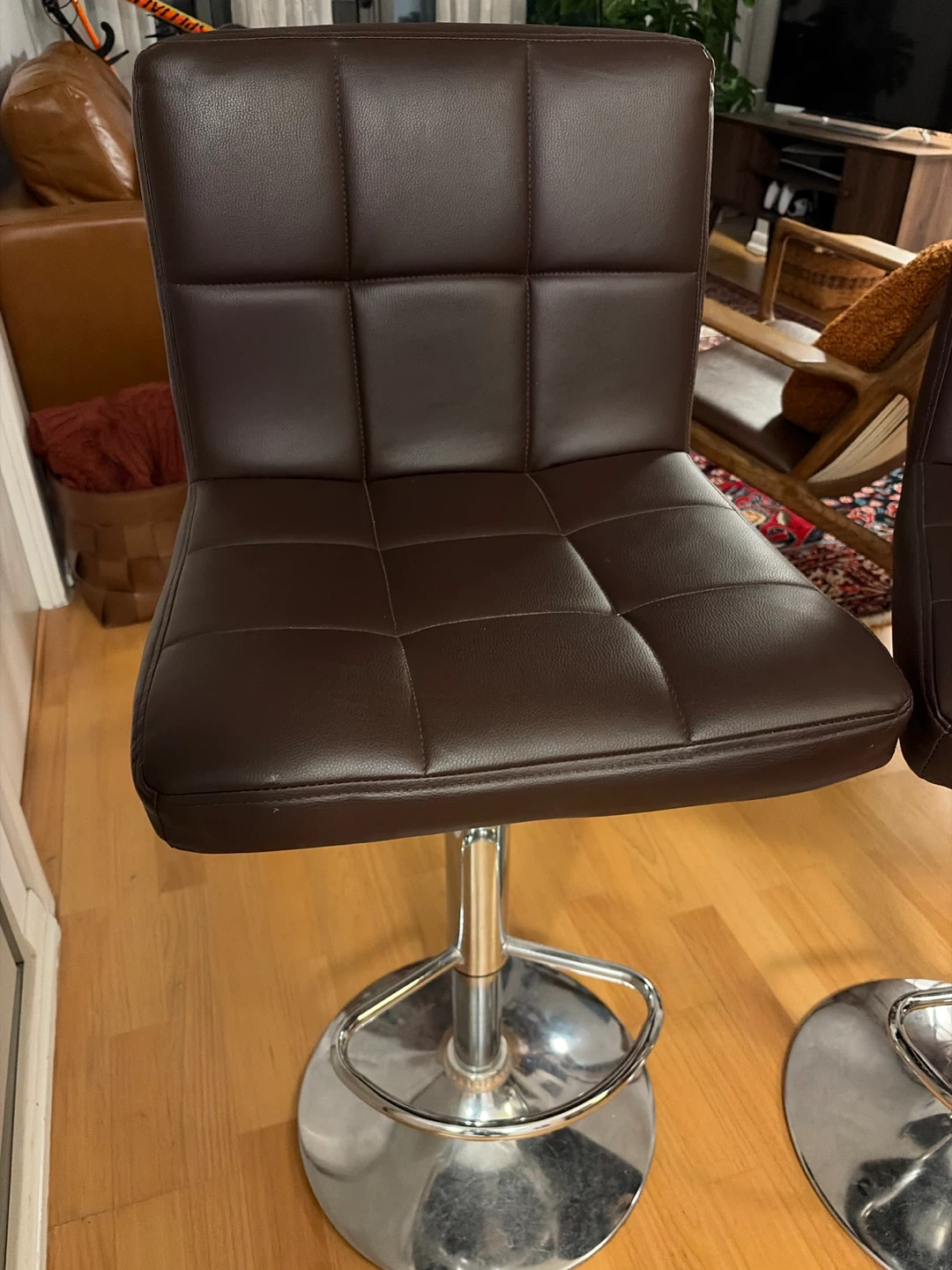 Set of 2 Brown Faux Leather Bar Stools - photo 2