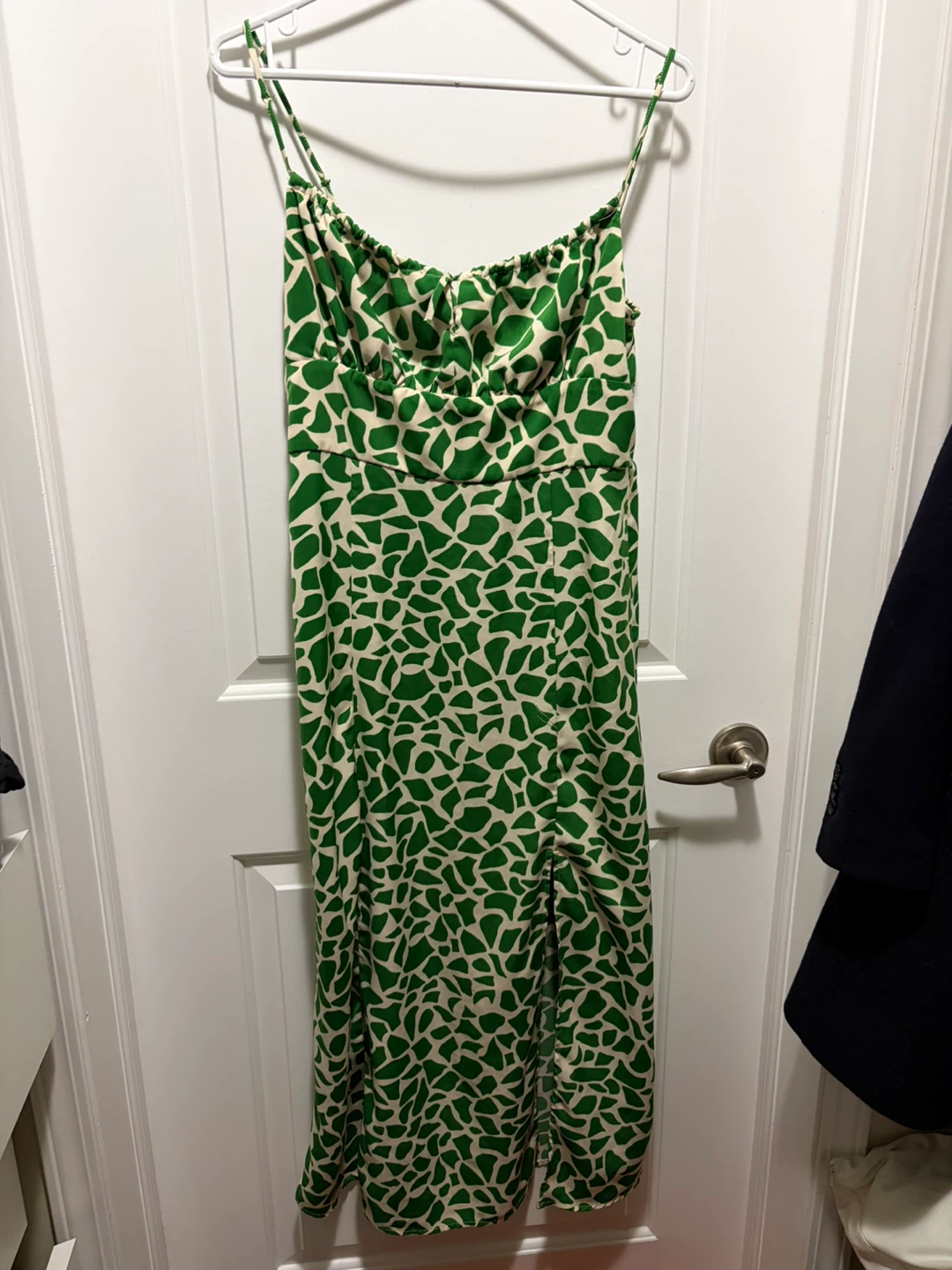 Green and white printed midi dress