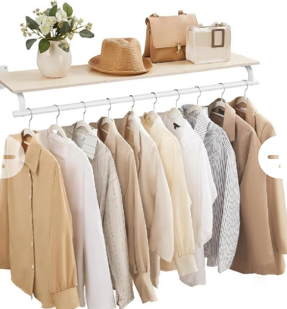 SONGMICS Wall Mounted Clothes Rack with Shelf