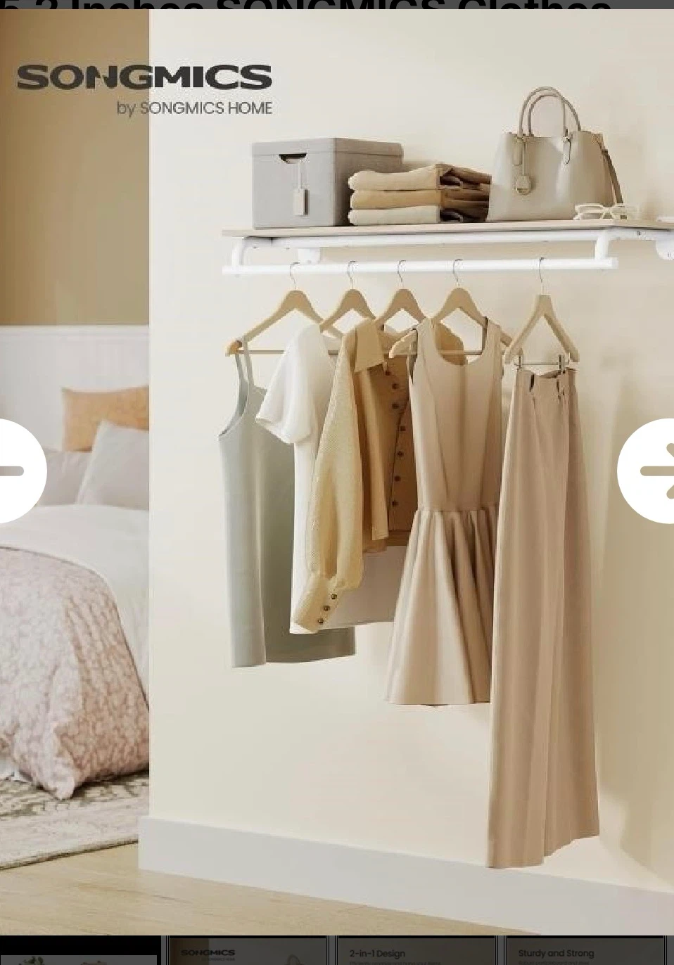 SONGMICS Wall Mounted Clothes Rack with Shelf - photo 2