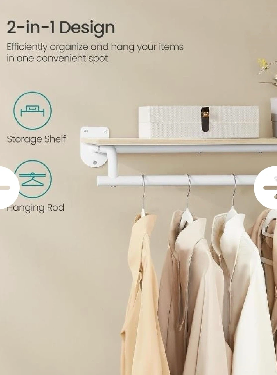 SONGMICS Wall Mounted Clothes Rack with Shelf - photo 3