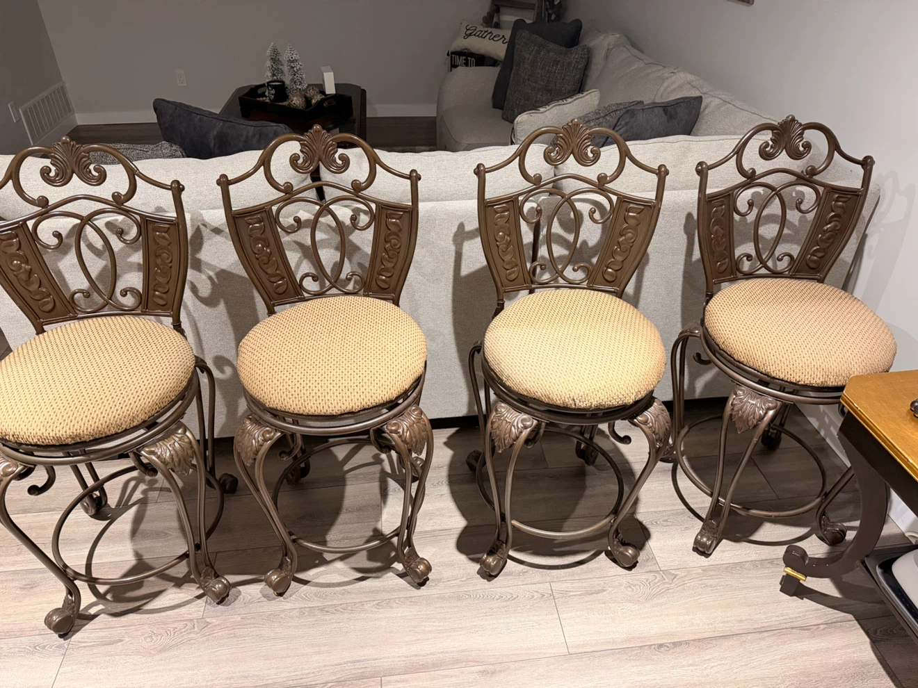 Set of 4 Ornate Bronze Swivel Bar Stools
