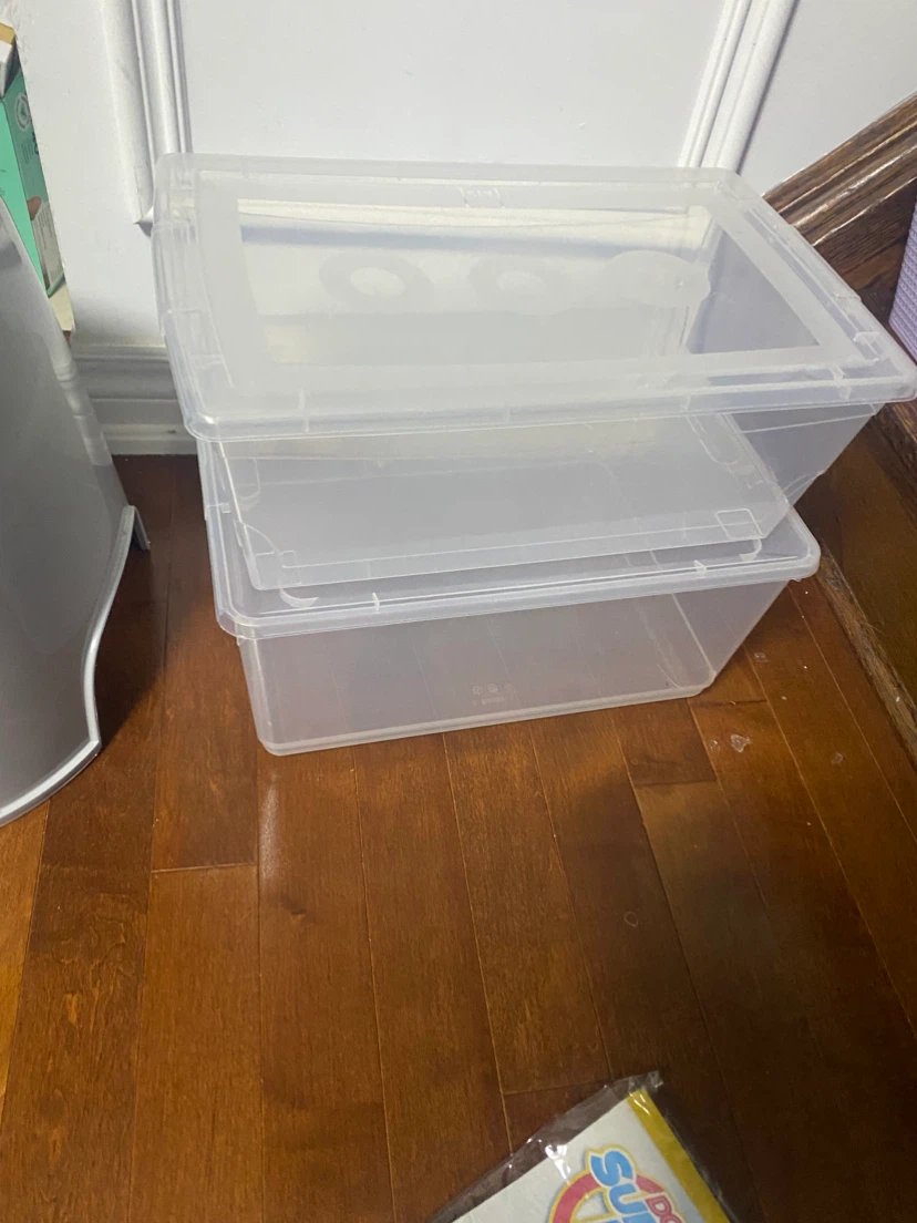 Set of 2 Clear Plastic Storage Bins