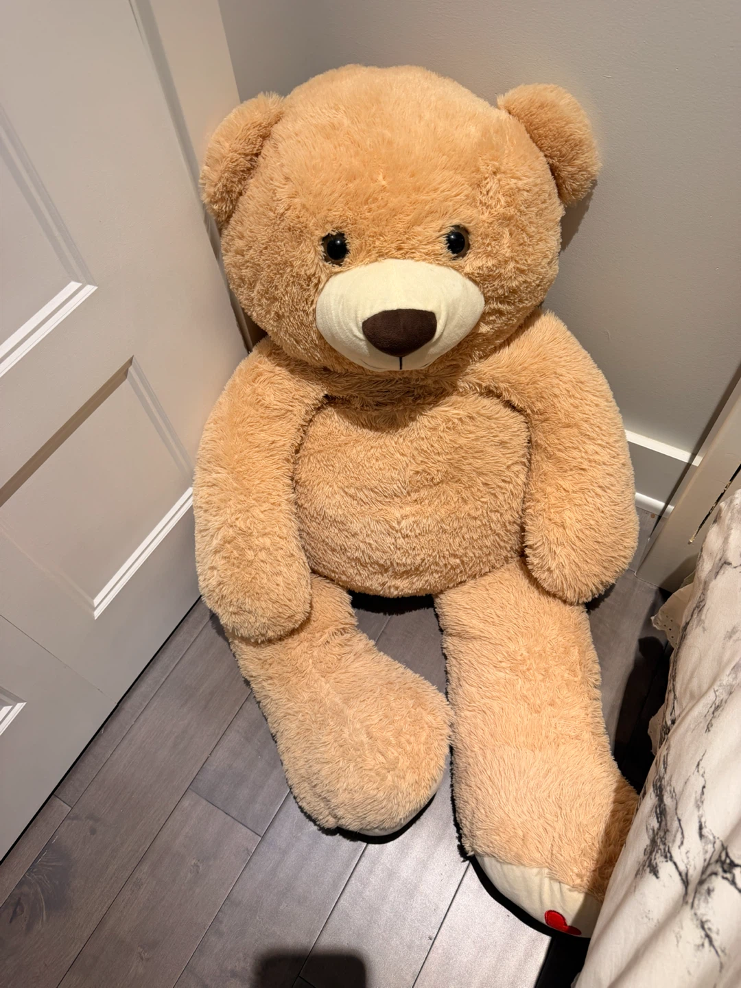 Large Beige Teddy Bear with Heart Prints