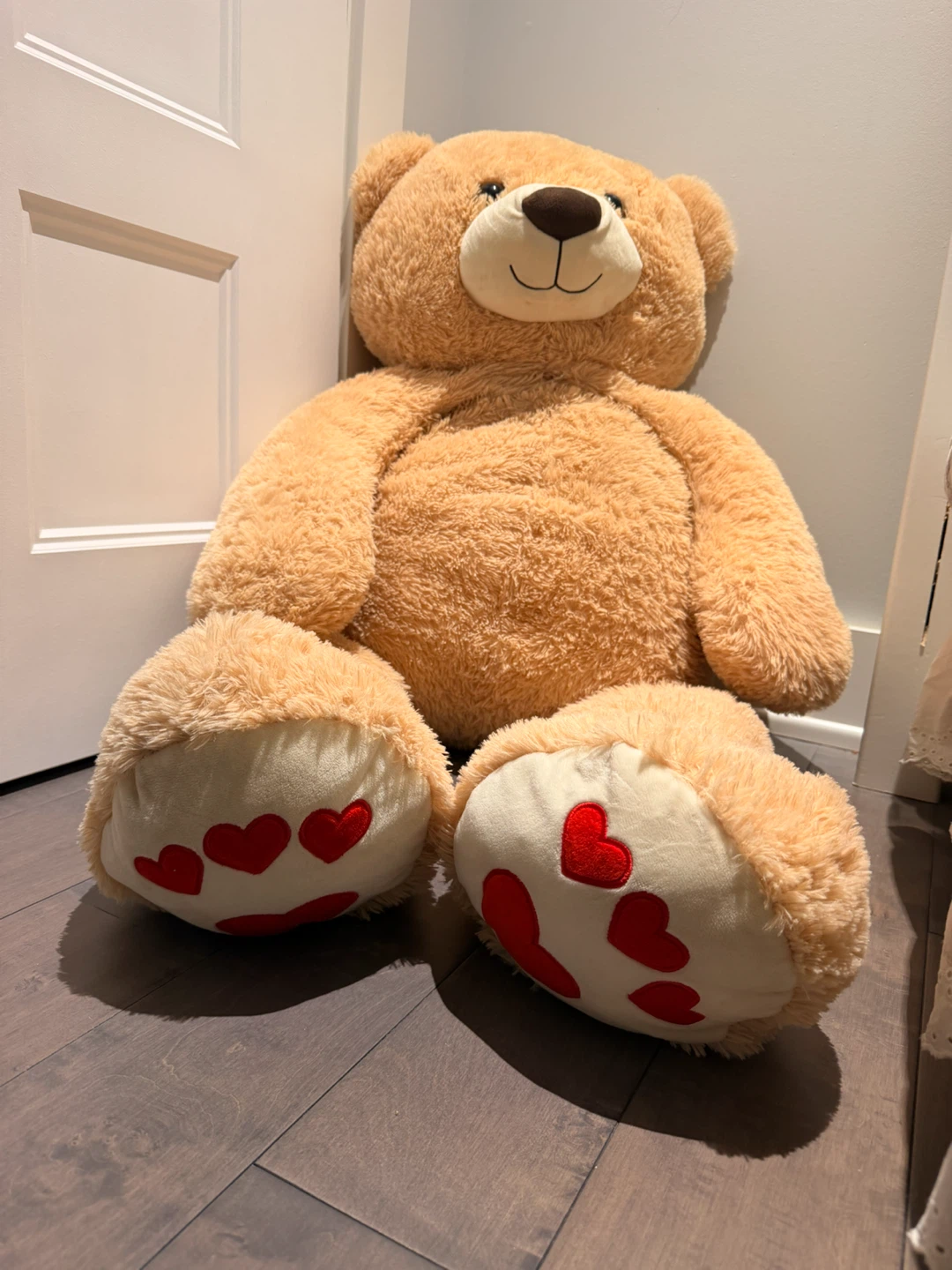 Large Beige Teddy Bear with Heart Prints - photo 2