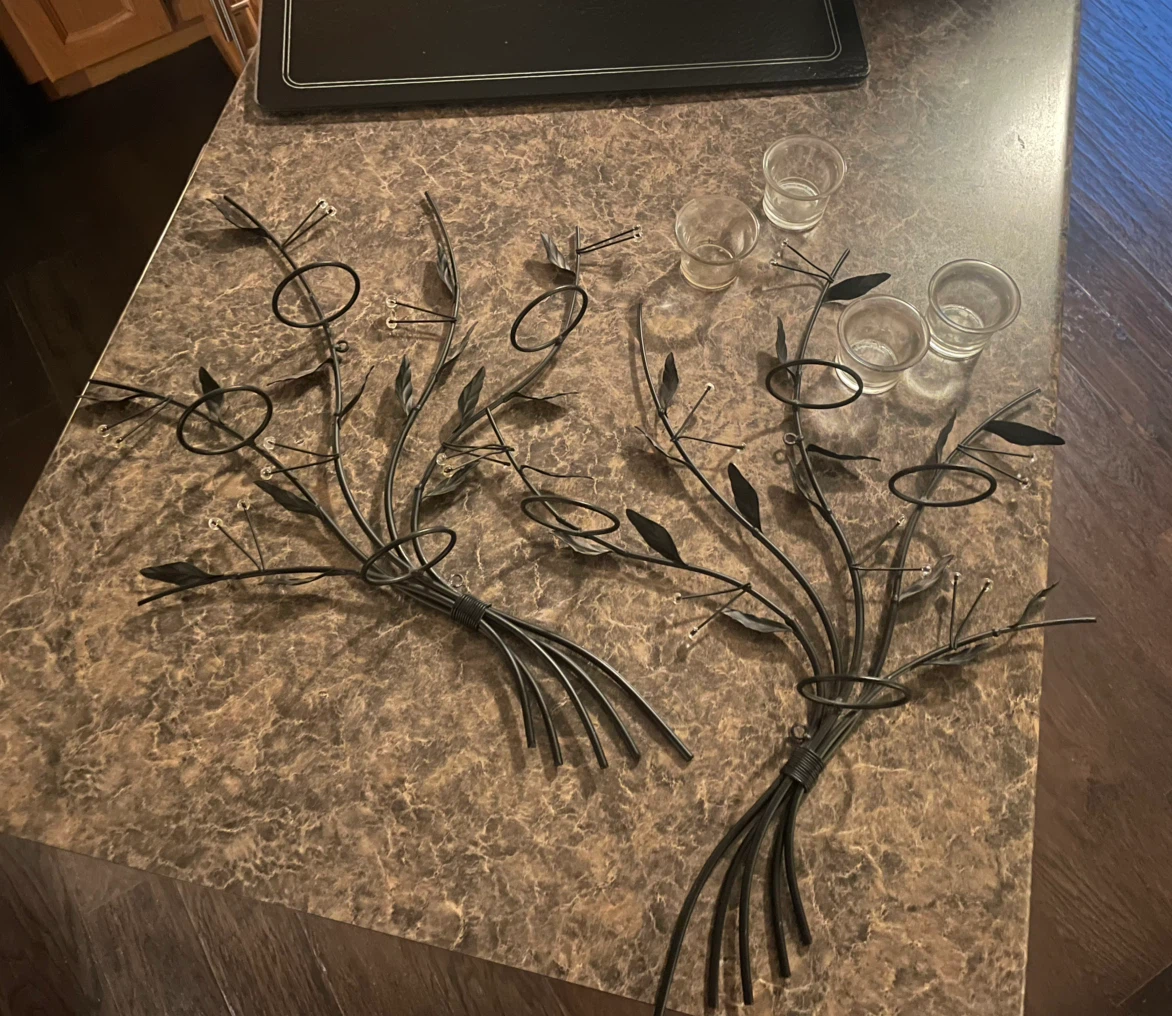 Set of 4 Metal Branch Wall Sconces with Glass Votive Holders