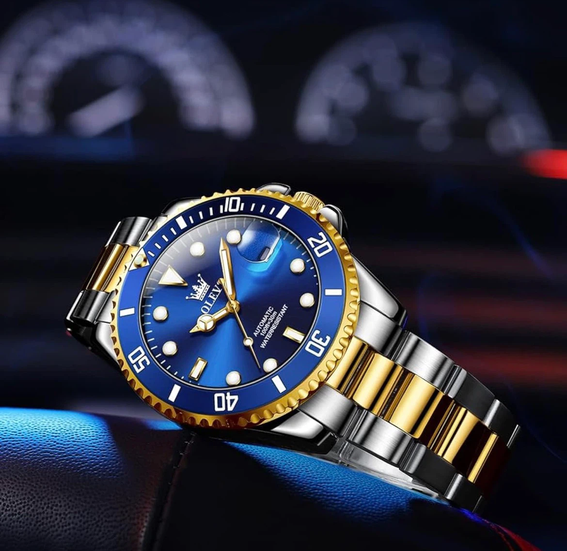 OLEVS Automatic Watch Blue and Gold - photo 4