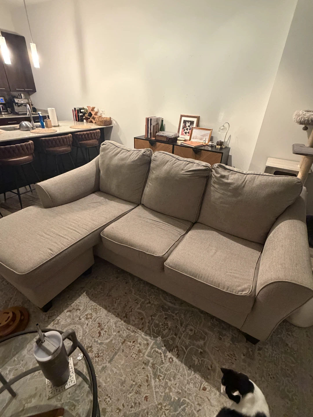 Beige Sectional Sofa with Chaise - photo 2