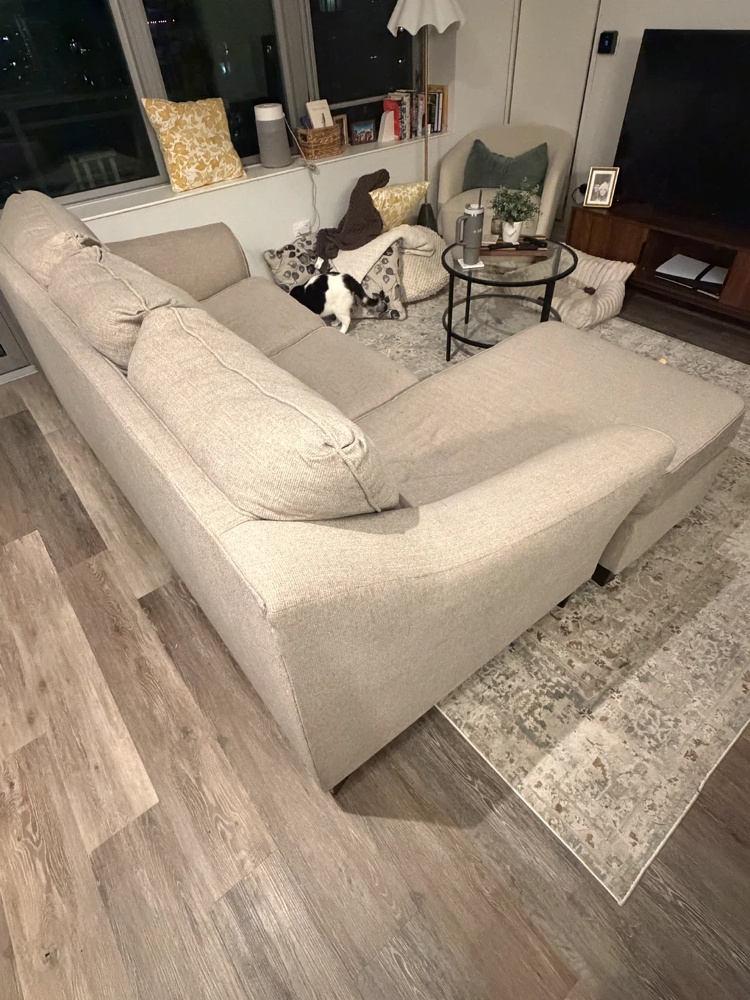 Beige Sectional Sofa with Chaise - photo 3