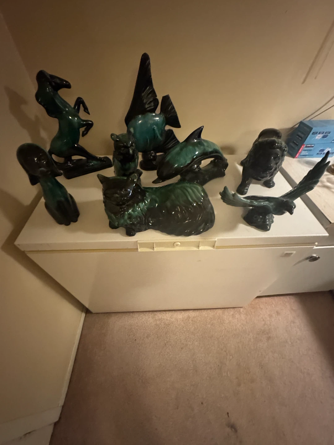Vintage Green Glazed Ceramic Animal Figurines Collection