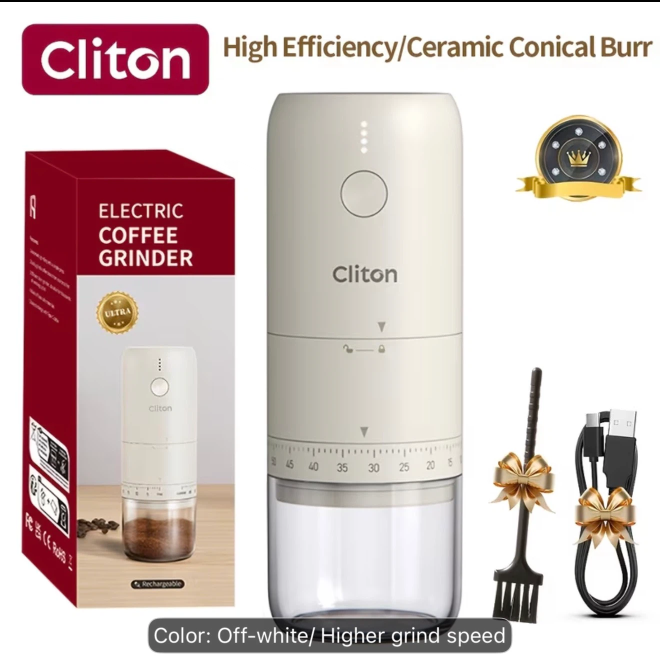 ☕ CLITON Electric Coffee Grinder – Off-White