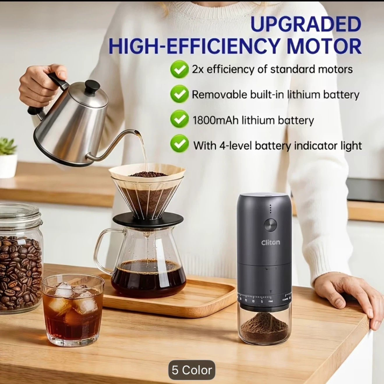 ☕ CLITON Electric Coffee Grinder – Off-White - photo 2