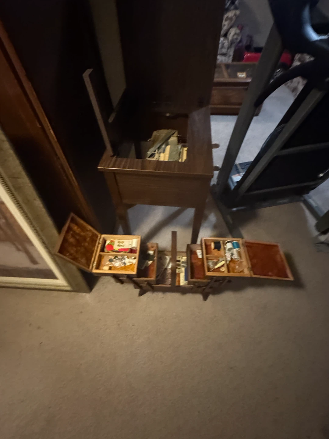 Vintage Accordion Style Wooden Sewing Box