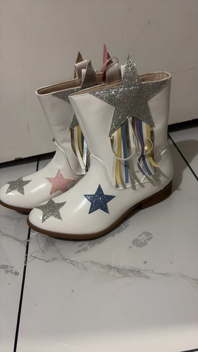 Girls white star glitter cowboy boots