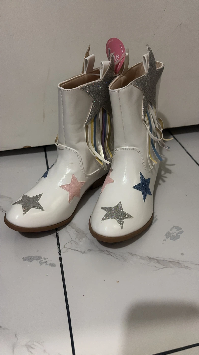 Girls white star glitter cowboy boots - photo 2