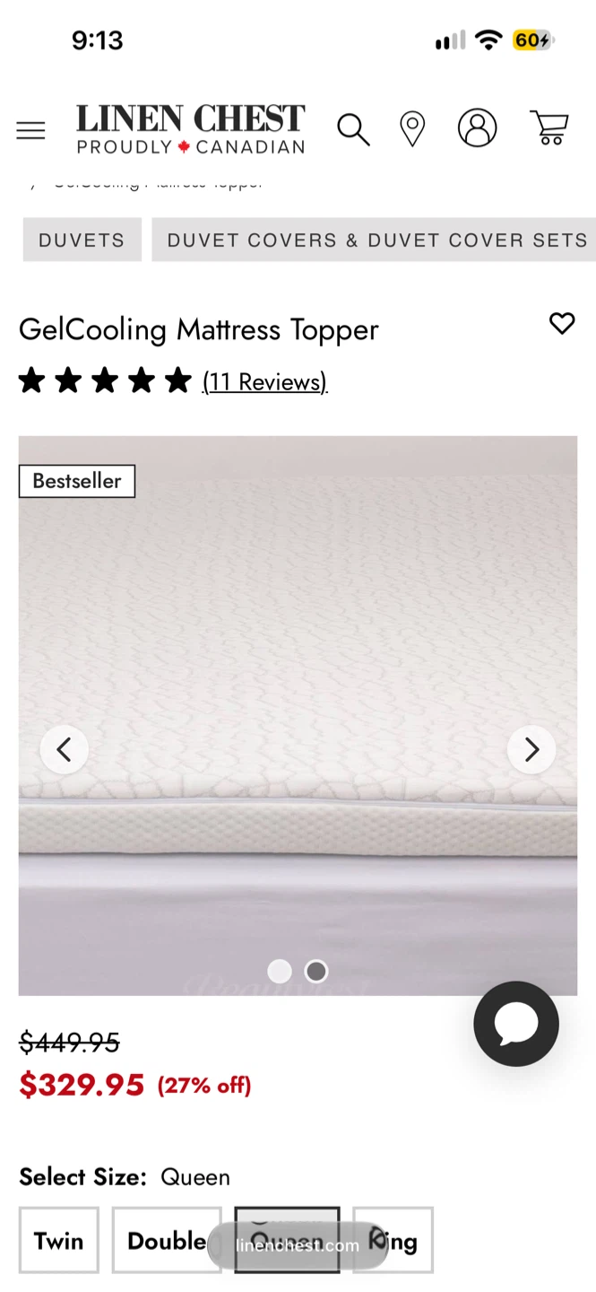 Linen Chest Gel Cooling Memory Foam Mattress Topper – 2.5”