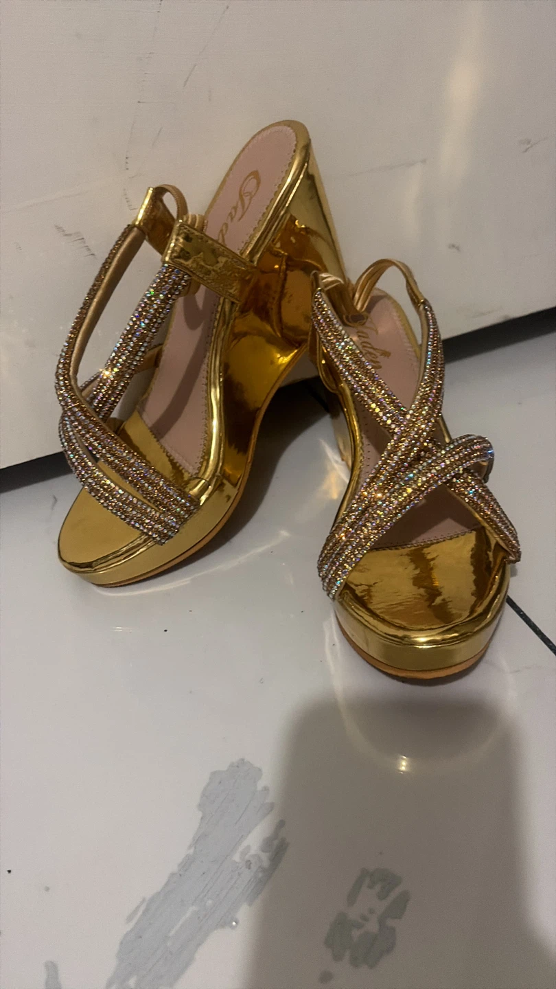 Gold Rhinestone Wedge Sandals