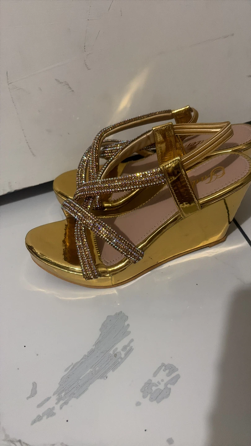 Gold Rhinestone Wedge Sandals - photo 2