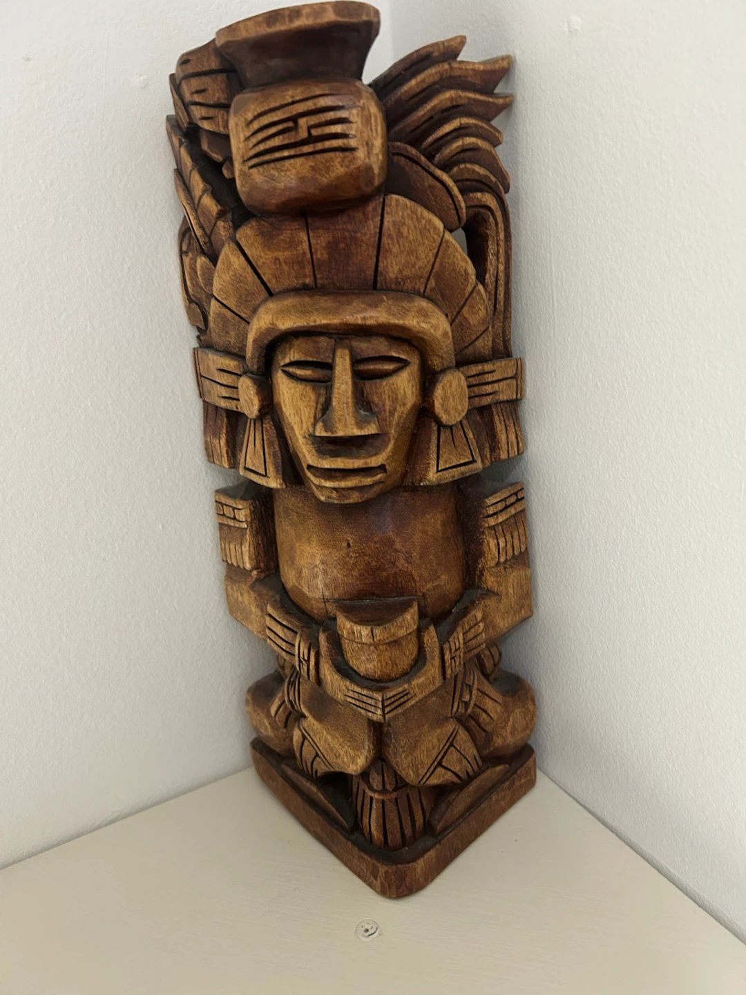Hand-Carved Wooden Mayan Style totem pole