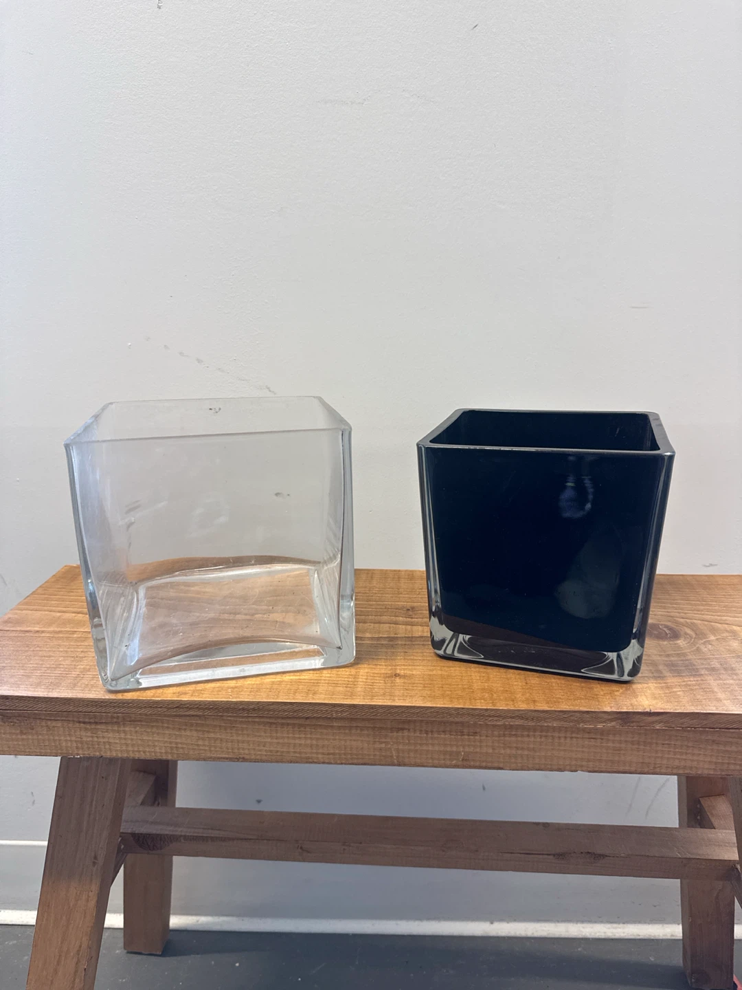 Set of Two Square Glass Vases