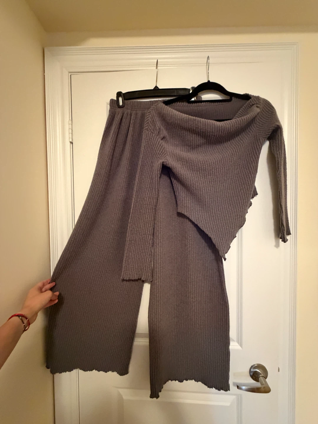 Grey Ribbed Two-Piece Lounge Set