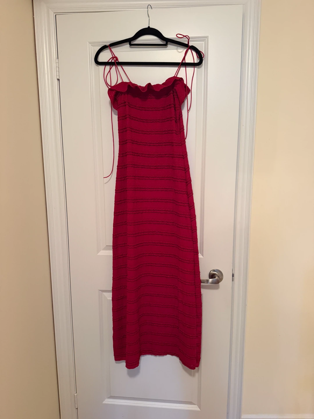 Red ruffled midi dress