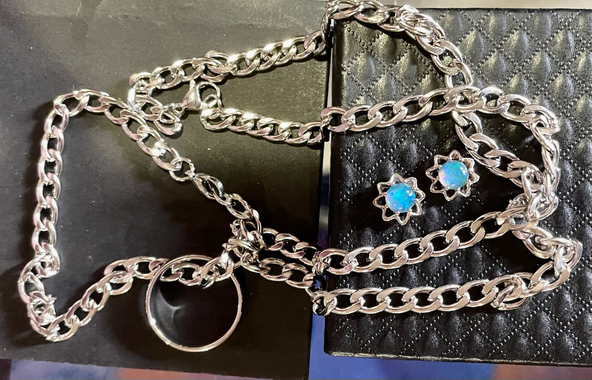 Silver-Tone Necklace, Bracelet, Ring, and Stud Earring Set