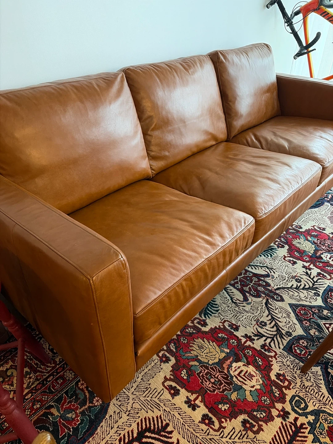 Tan Leather Three-Seater Sofa