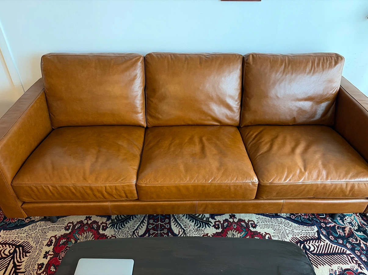 Tan Leather Three-Seater Sofa - photo 2