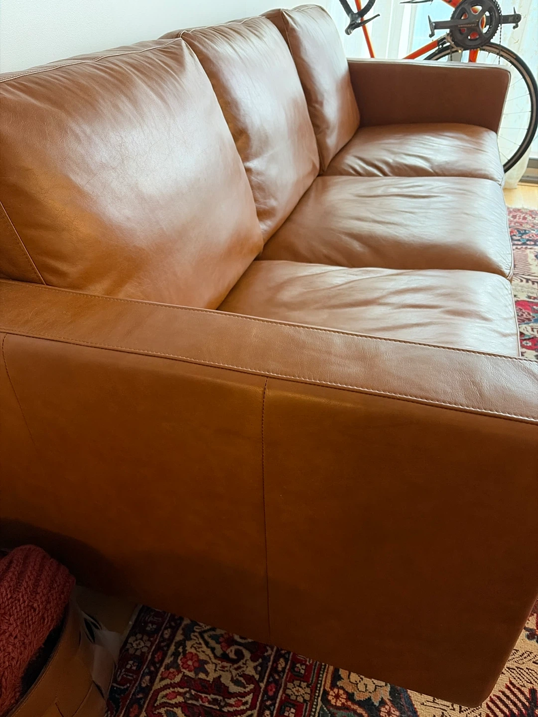 Tan Leather Three-Seater Sofa - photo 3