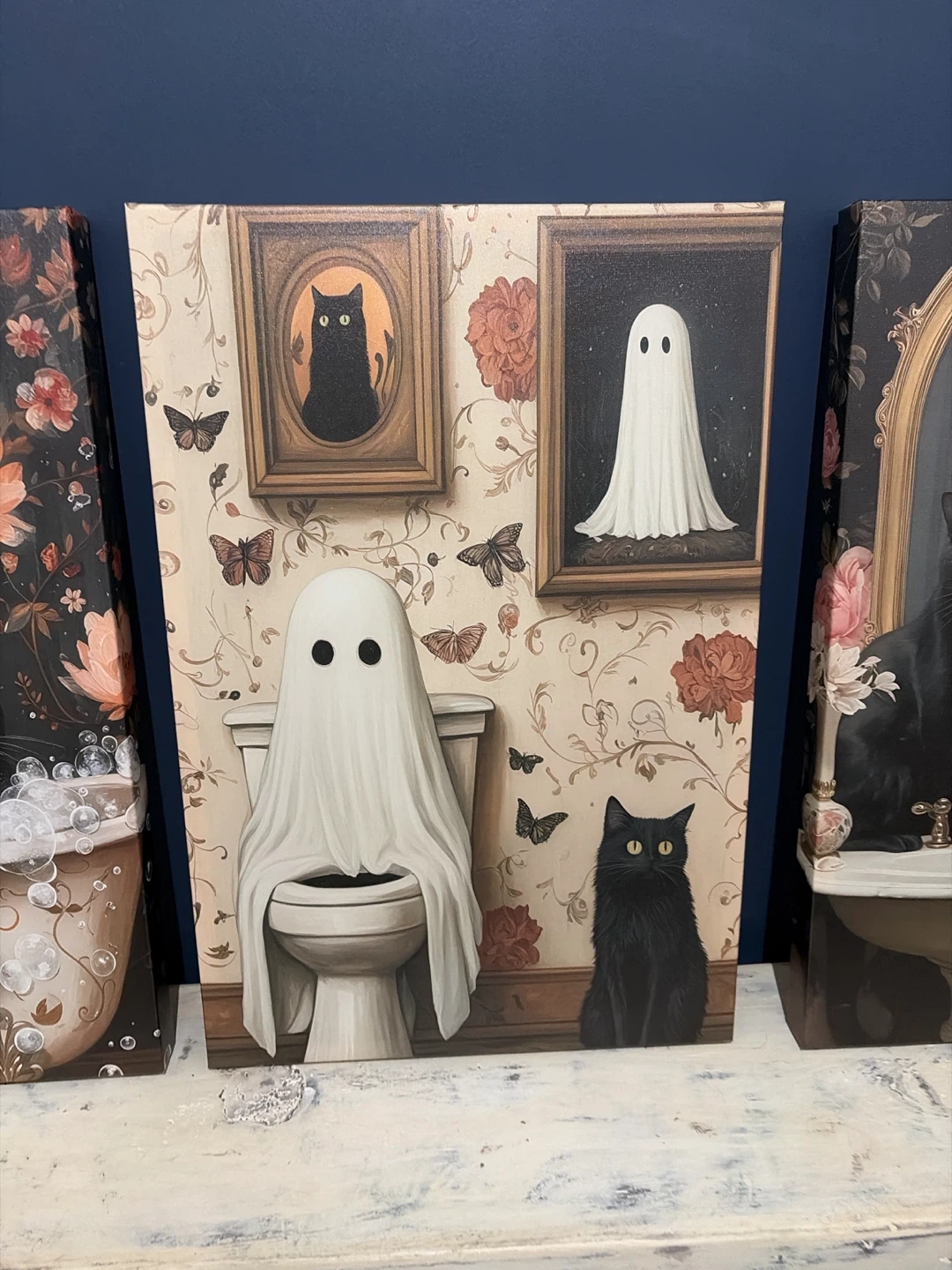 Set of 3 Ghost and Black Cat Canvas Art Prints - photo 3