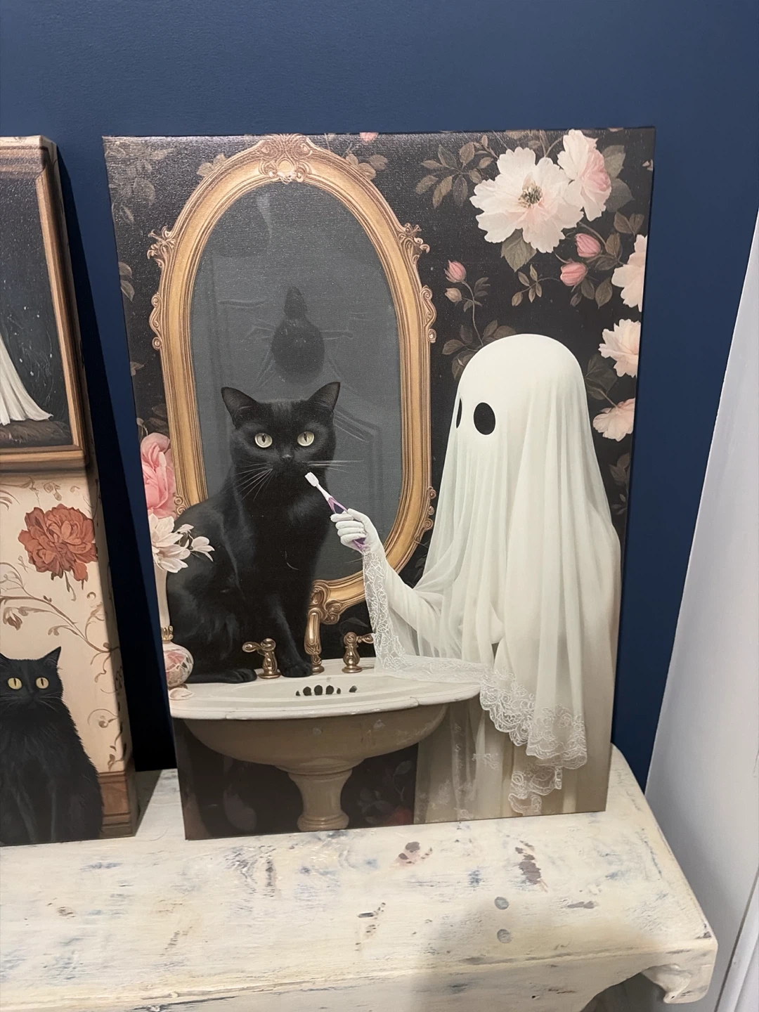 Set of 3 Ghost and Black Cat Canvas Art Prints - photo 4