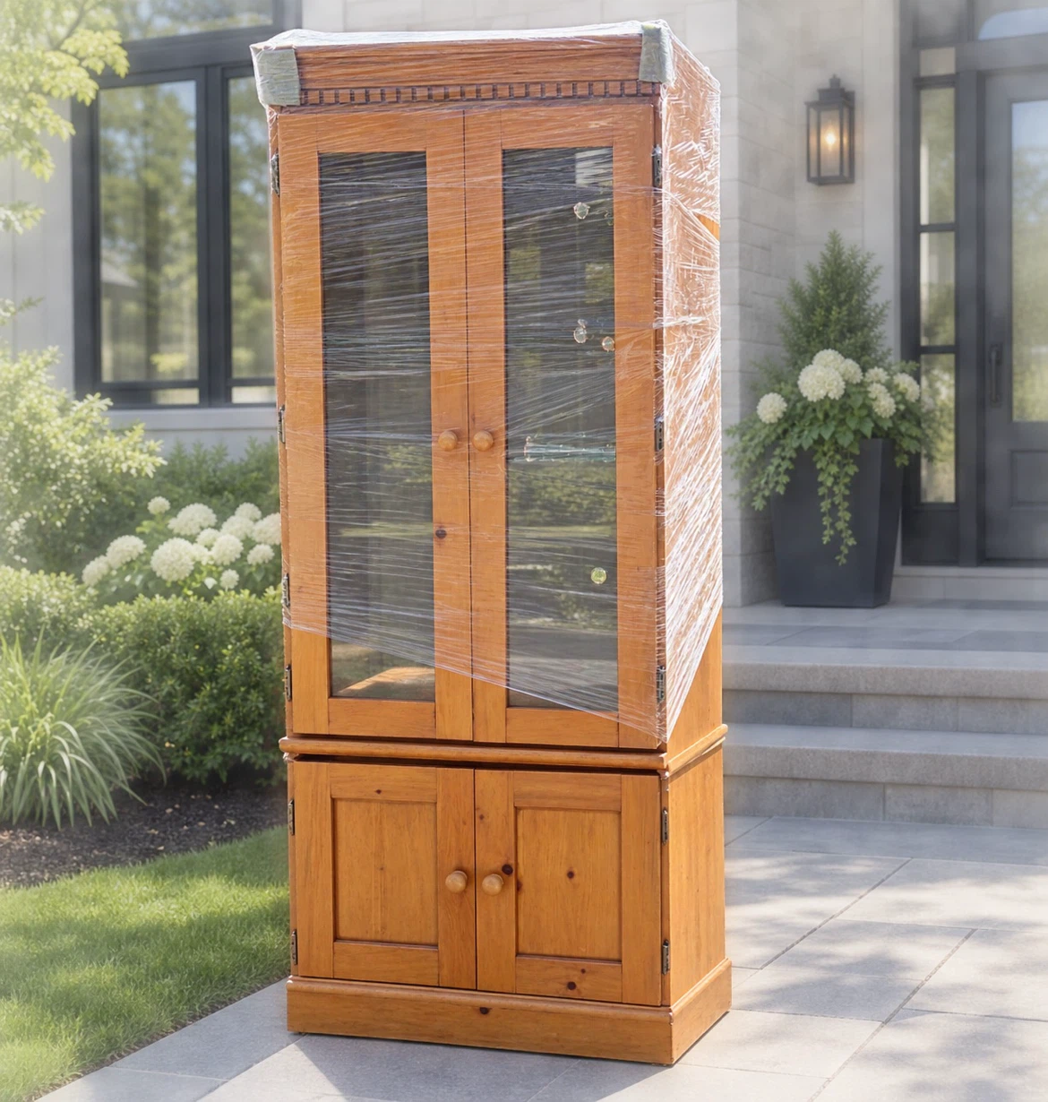Solid Pine Wood Display Cabinet with glass doors