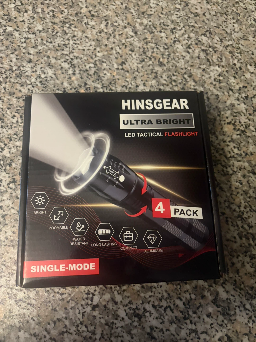 Hinsgear LED Tactical Flashlight 4 Pack