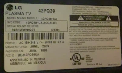 LG 42PQ30 42-inch Plasma TV For REPAIR/PARTS - photo 2