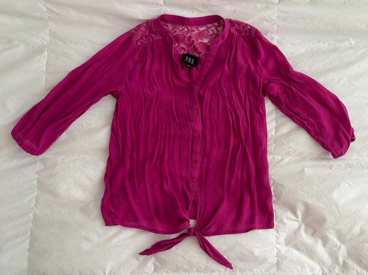 N.W.D Hot Pink Button-Down Tie-Front Top
