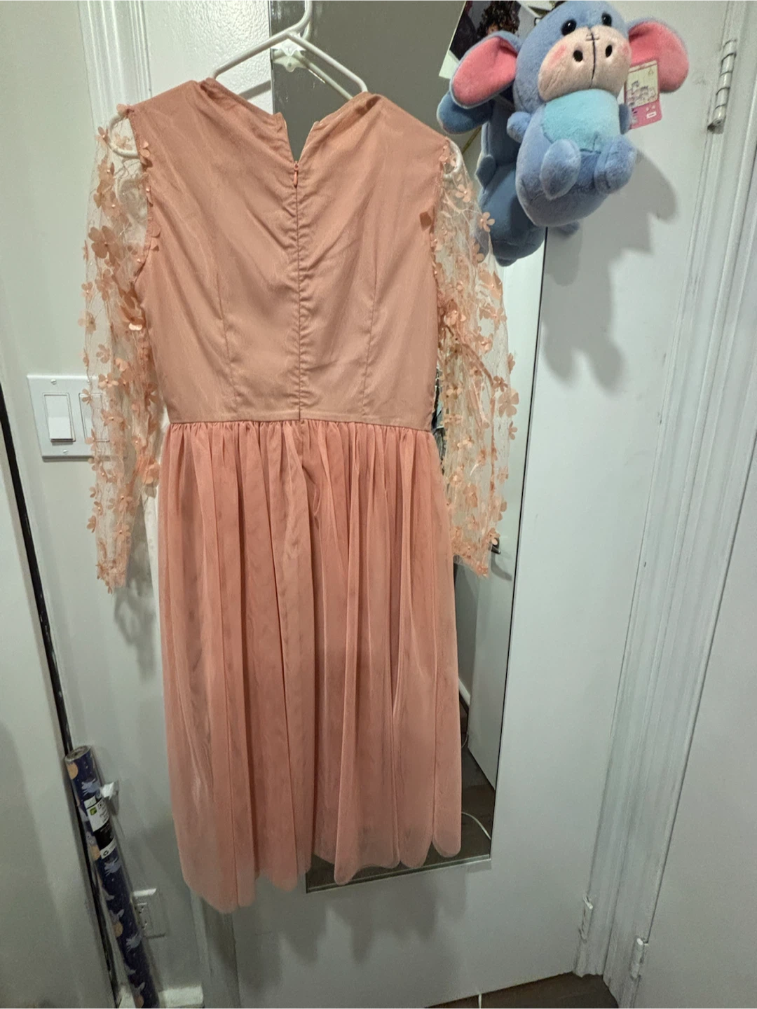 SHEIN Pink Floral Mesh Long Sleeve Dress - photo 2