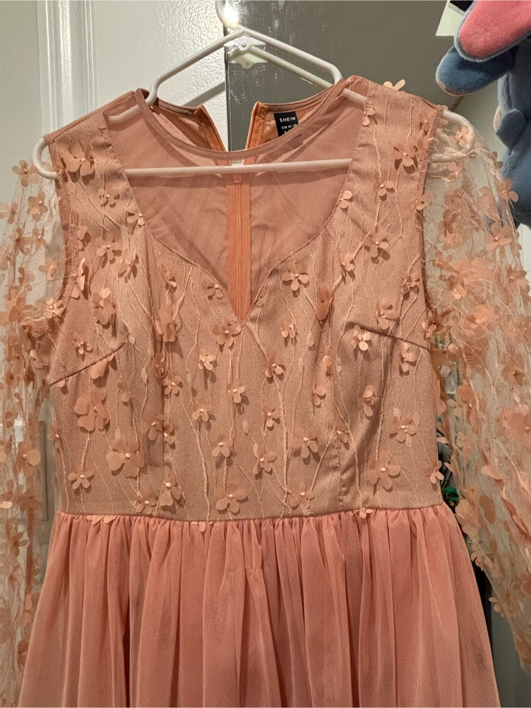 SHEIN Pink Floral Mesh Long Sleeve Dress - photo 3