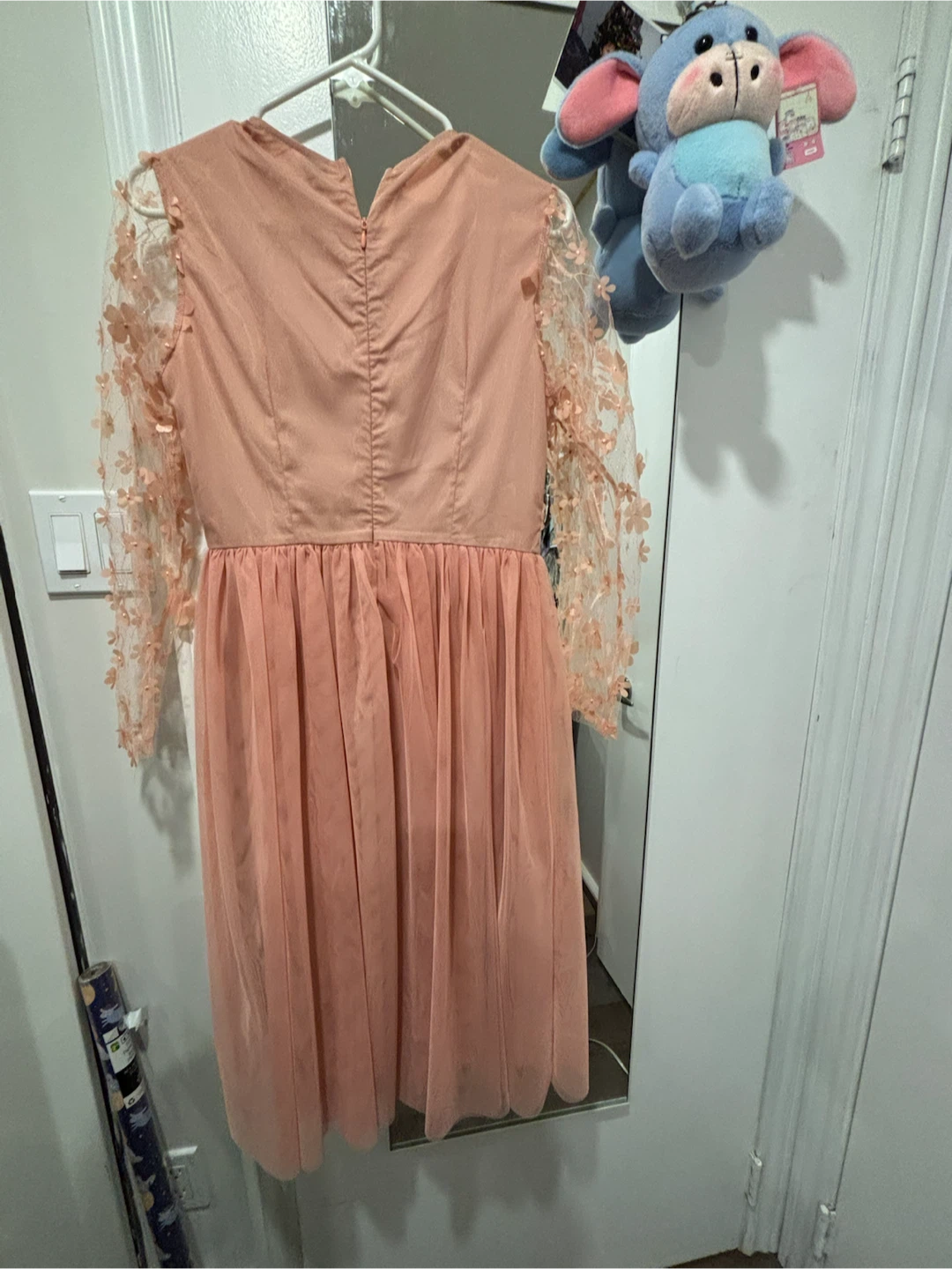 SHEIN Pink Floral Mesh Long Sleeve Dress - photo 5