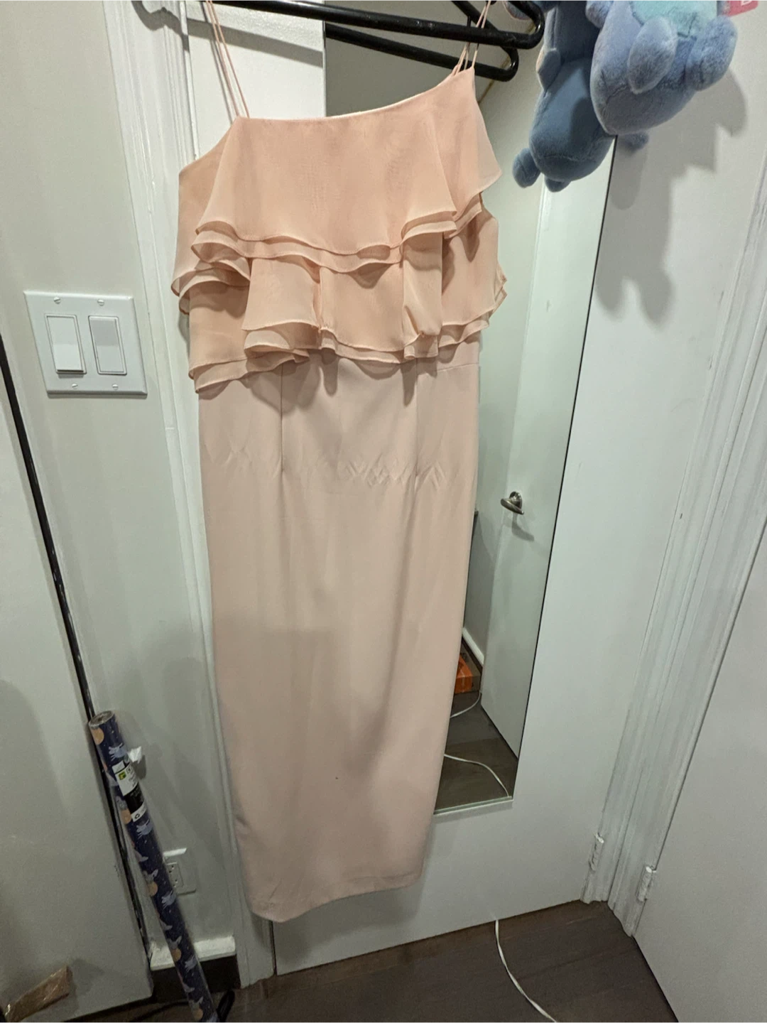 Light Pink One-Shoulder Ruffle Midi Dress