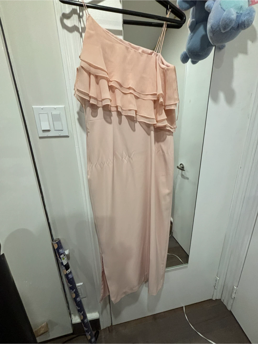 Light Pink One-Shoulder Ruffle Midi Dress - photo 2
