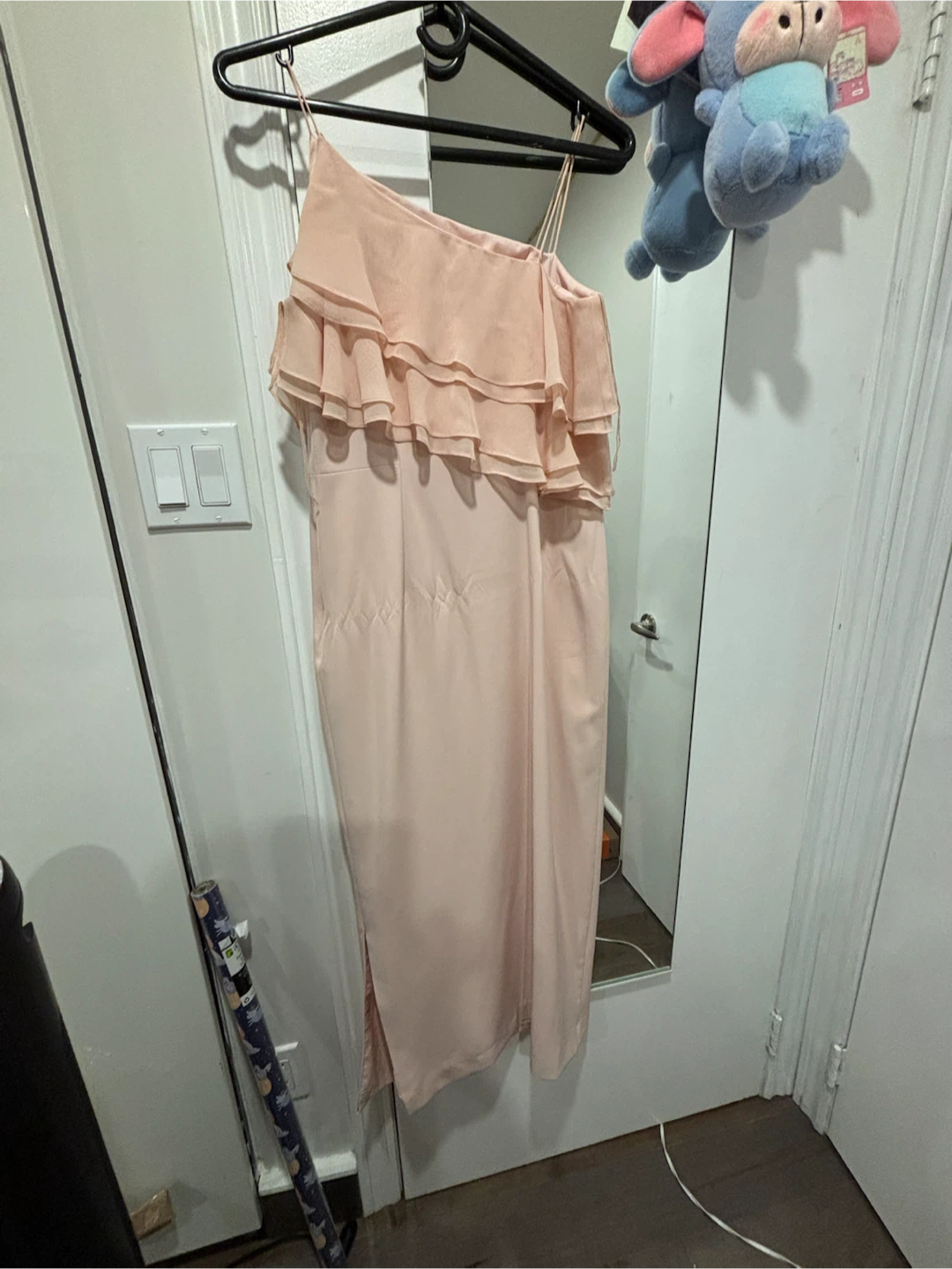 Light Pink One-Shoulder Ruffle Midi Dress - photo 3