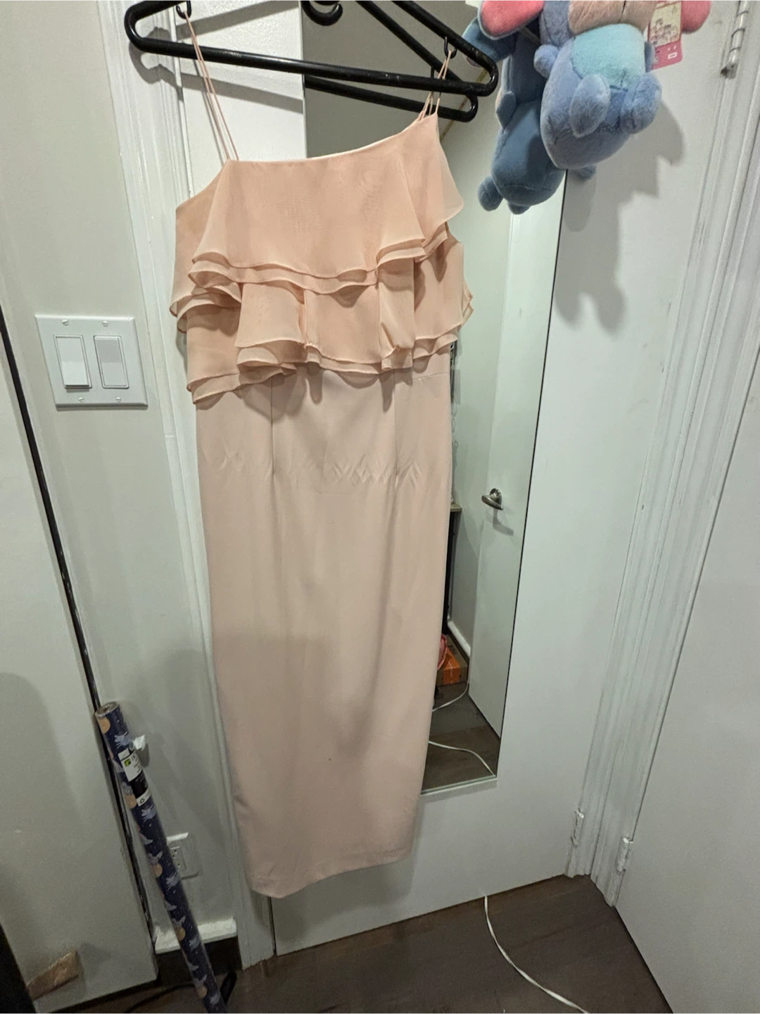 Light Pink One-Shoulder Ruffle Midi Dress - photo 4